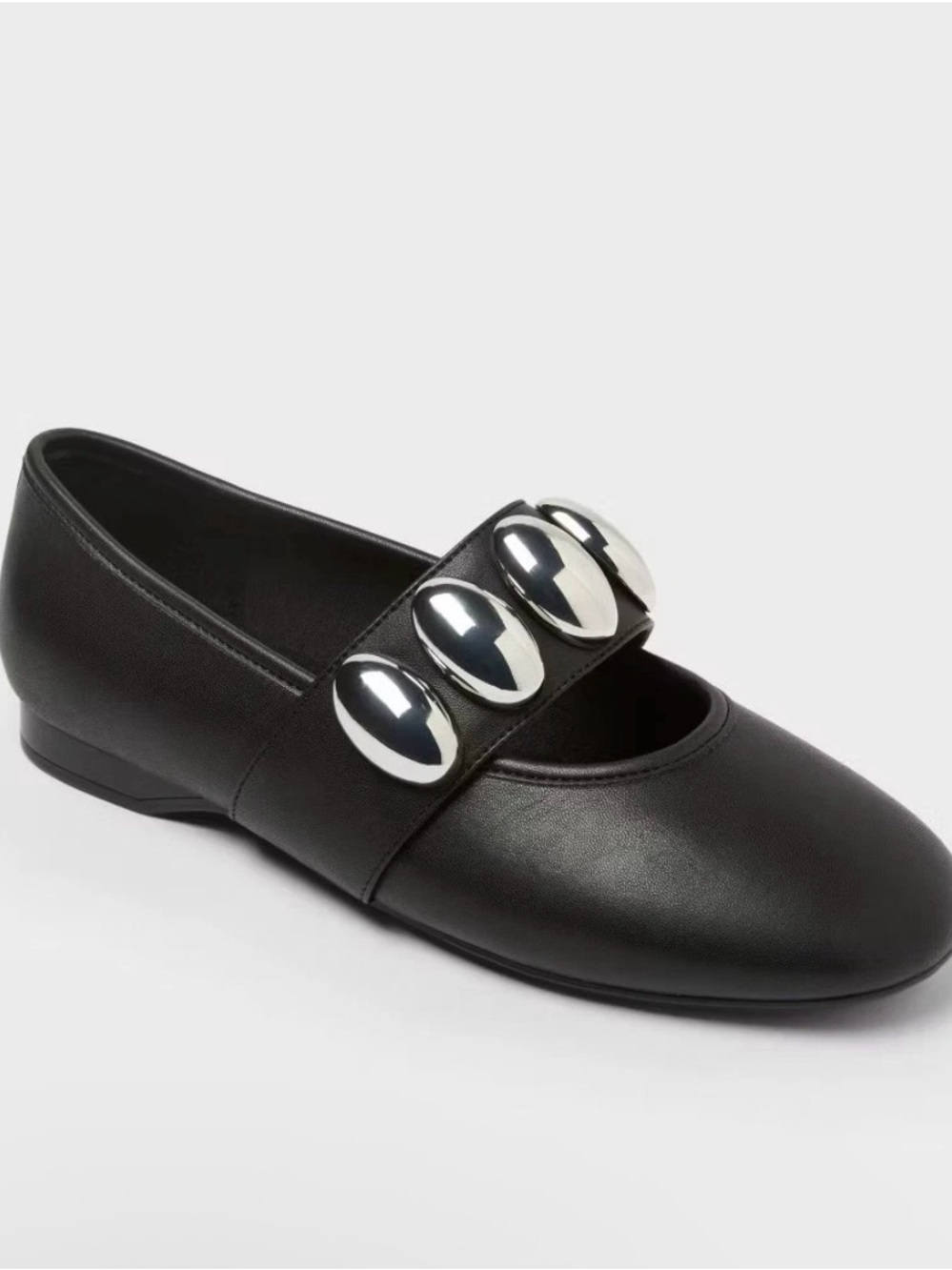 Black Mary Jane Ballet Flat with Silver Stud Accents Size 8 New